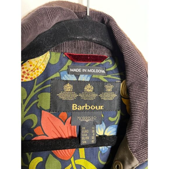 Barbour Morris & Co Utility Jacket Womens 8 Brown Waxed Quilted Army Grunge Barn - Picture 8 of 11